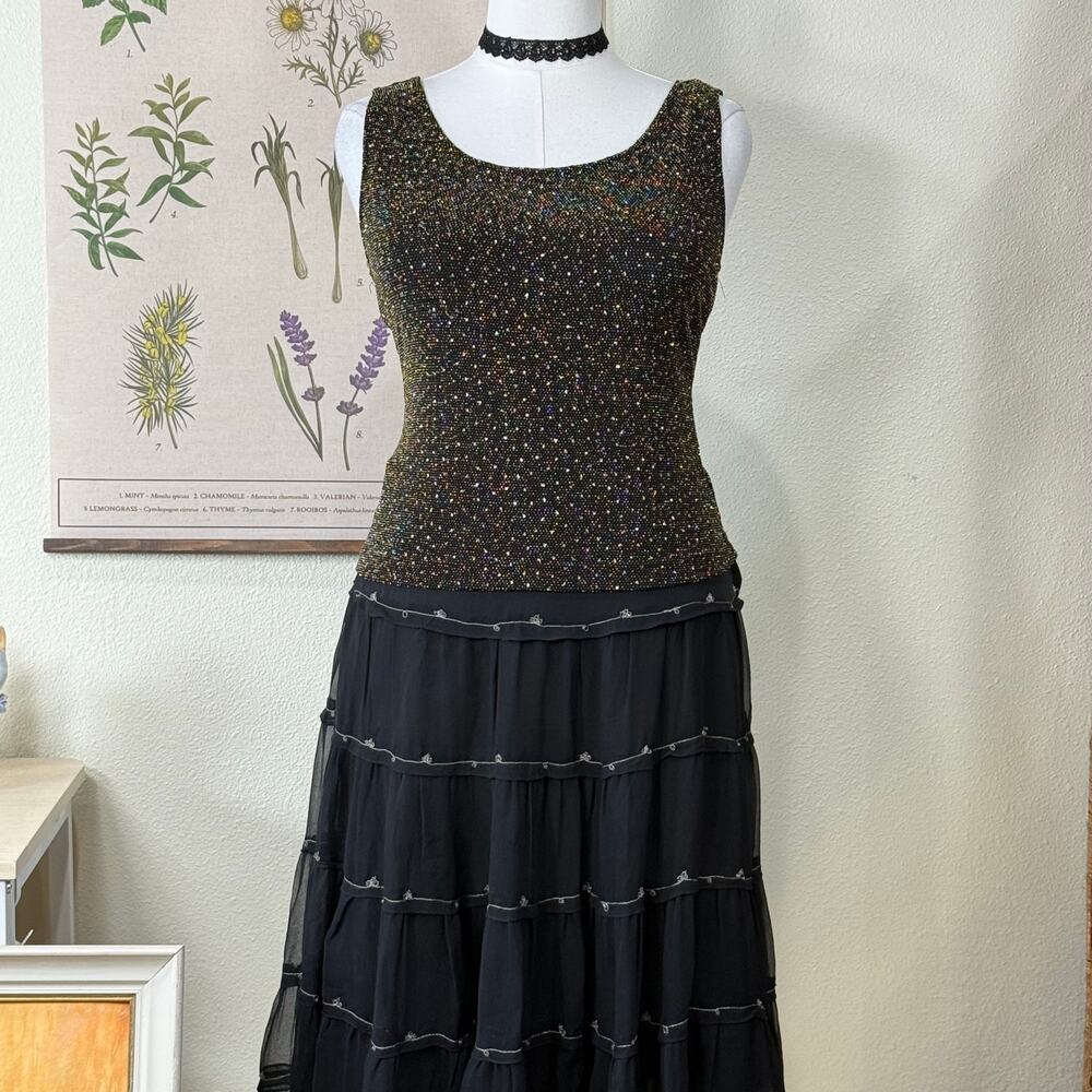 90s Y2k Gold Metallic Slinky Stretch Sleeveless Top Whimsigoth Vampire Glam M